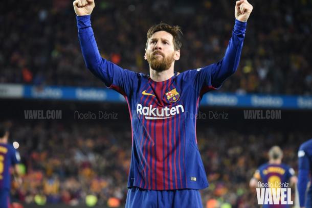 Leo Messi celebrando un gol en el Camp Nou | Foto de Noelia Déniz, VAVEL