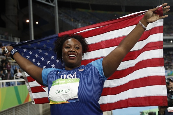 Michelle Carter after winning gold at the Olympic Games (AFP/Adrian Dennis)