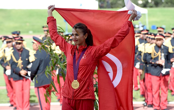 Habiba Ghribi receives the London 2012 gold medal in Tunisia (AFP/ Fathi Belaid)