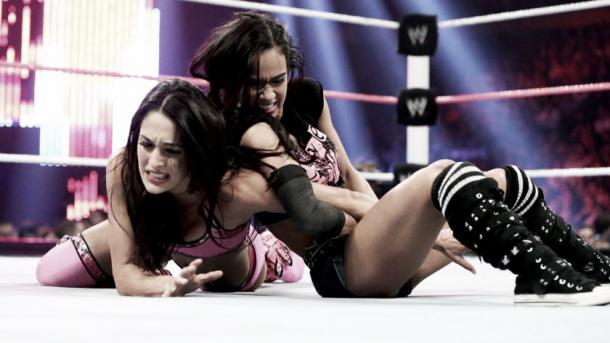 AJ worked the arm for most of the match. Photo: WWE.com