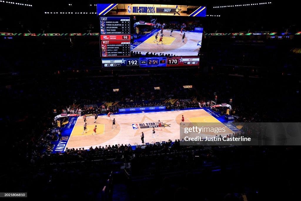 A general view in the fourth quarter during the 2024 NBA <strong><a  data-cke-saved-href='https://www.vavel.com/en-us/nba/2024/02/15/1172605-an-further-alteration-to-the-nba-all-star-game-why-now-is-most-likely-the-ideal-time.html' href='https://www.vavel.com/en-us/nba/2024/02/15/1172605-an-further-alteration-to-the-nba-all-star-game-why-now-is-most-likely-the-ideal-time.html'>All-Star Game</a></strong> at Gainbridge Fieldhouse on February 18, 2024 in Indianapolis, Indiana. NOTE TO USER: User expressly acknowledges and agrees that, by downloading and or using this photograph, User is consenting to the terms and conditions of the Getty Images License Agreement. (Photo by Justin Casterline/Getty Images)
