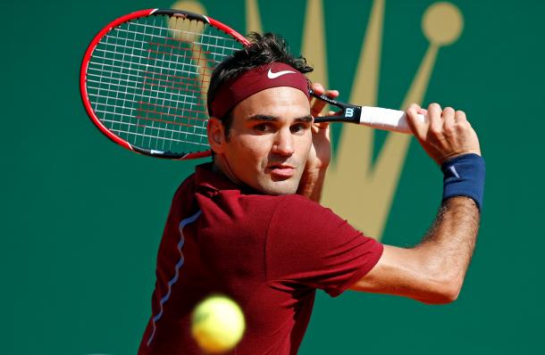 Federer gets set ti hit a backhand volley during a match at the 2016 Monte-Carlo Rolex Masters. Credit: ATP World Tour