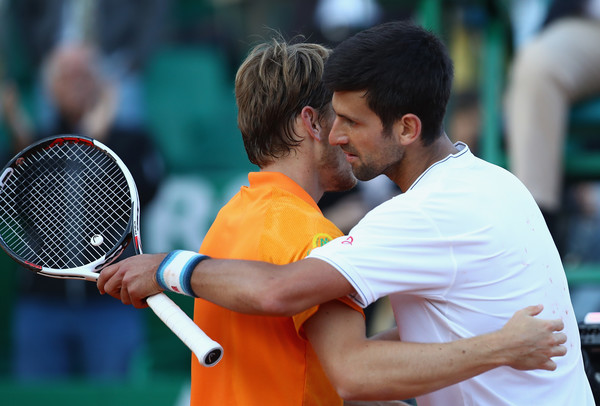 Djokovic embraces Goffin after his recent quarterfinal defeat in Monte Carlo (Photo: Clive Brunskill/Getty Images Europe)