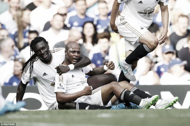 Above; Andre Ayew in action for Swansea City in their 2-2 draw with Chelsea | Photo: Reuters 