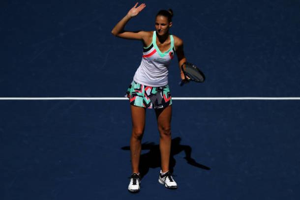 World number one Pliskova celebrates her fourth round win over Brady (Getty/Abbie Parr)