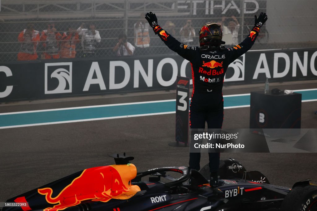 Max Verstappen of Red Bull Racing after the Formula 1 Abu Dhabi Grand Prix at Yas Marina Circuit in Abu Dhabi, United Arab Emirates on November 26, 2023. (Photo by Jakub Porzycki/NurPhoto via Getty Images)