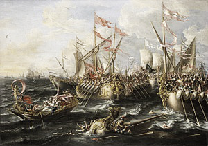 Batalla de Accio en un óleo romantizado, Fuente: Wikicomons