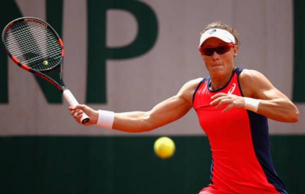 Sam Stosur during her loss to Jelena Ostapenko at the French Open, where her injury began to affect her (Getty/Adam Pretty)