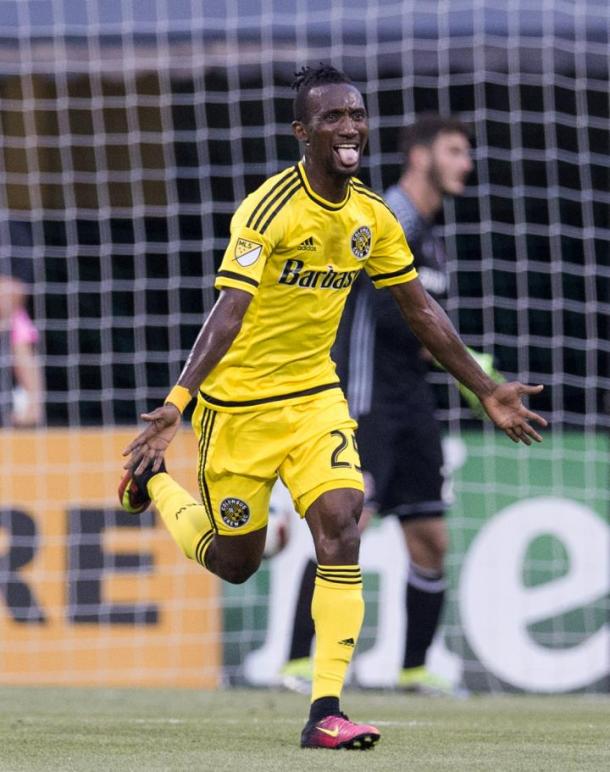 Harrison Afful celebrates his first MLS goal agaisnt Toronto FC. | Photo: Greg Bartram/USA Today Sports