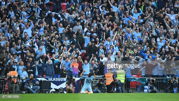 Agüero celebrates in the FA Cup semi-final | Photo: Mike Hewitt/Getty Images