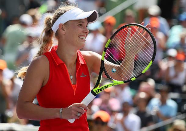 Wozniacki after winning her semifinal clash in Miami (Getty/Al Bello)