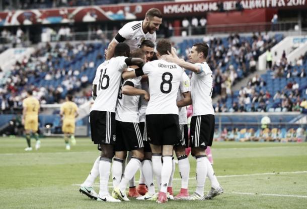 Alemania celebra uno de los tantos frente a Australia. Foto: Die Mannschaft