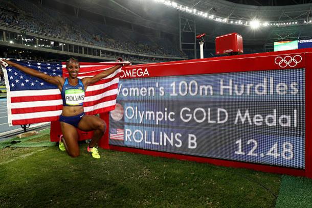 Brianna Rollins celebrates after winning her first Olympic title in Rio de Janeiro last summer (Getty/Alexander Hassenstein)