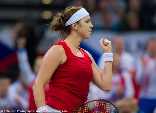 Anastasia Pavlyuchenkova in action during the 2015 Fed Cup final | Photo: Jimmie48 Tennis Photography