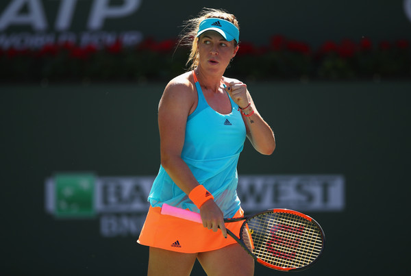 Anastasia Pavlyuchenkova celebrates winning a point at the BNP Paribas Open | Photo: Clive Brunskill/Getty Images North America