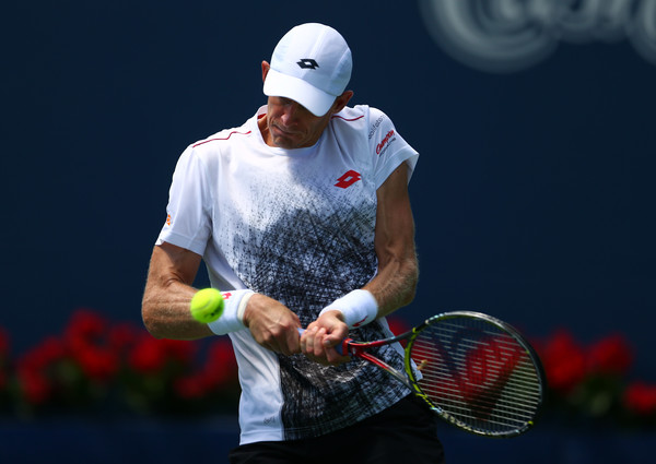 Anderson leans into a backhand. His return of serve was massive during the quarterfinal win. Photo: Getty Images