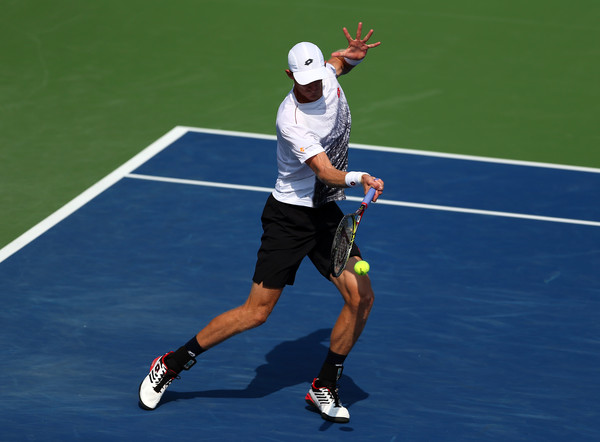 Kevin Anderson crushes a forehand during his hard-fought semifinal loss in Toronto. Photo: Getty Images