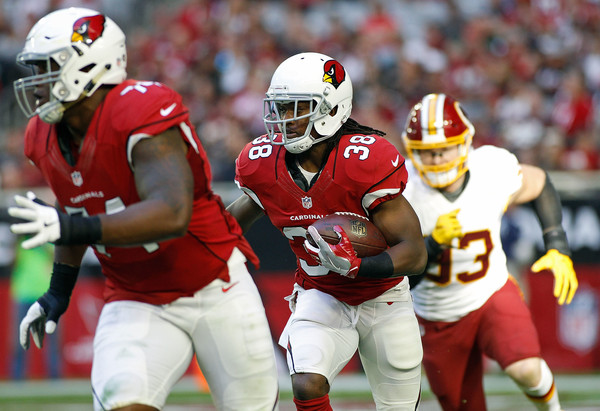 Andre Ellington #38 of the Arizona Cardinals runs the ball against the Washington Redskins. |Source: Ralph Freso/Getty Images North America|
