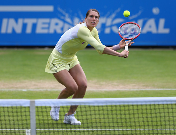 Andrea Petkovic hits a volley at the Aegon International. Photo: Steve Bardens/Getty Images