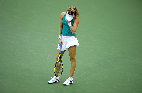 Eugenie Bouchard reacts after losing a game to Barbora Strycova in Cincinnati (Getty/Andy Lyons)
