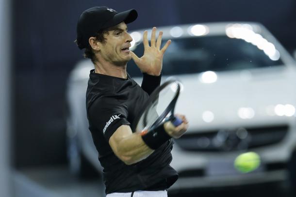 Murray hits a forehand (Photo by Lintao Zhang/Getty Images)