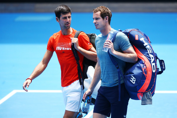 Djokovic and Murray converse before last week's practice session, in which Djokovic won 6-1, 4-1 (Image source: Getty Images AsiaPac)