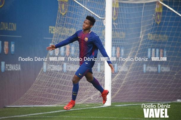 Ansu Fati celebrando un gol con el FCB Juvenil B. Foto: Noelia Déniz, VAVEL