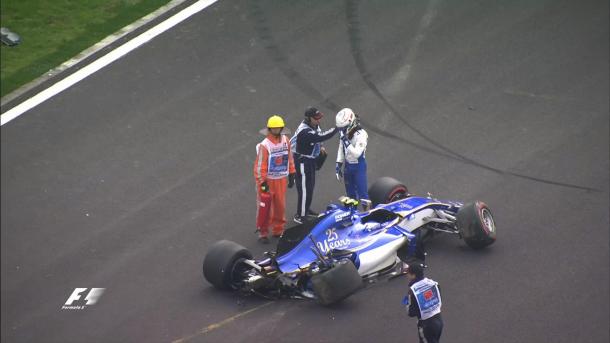 After a strong weekend in Australia, Giovinaazi crashed twice in China, in similar circumstances, on this occasion in Qualifying. (Image Credit: @F1 Twitter) 