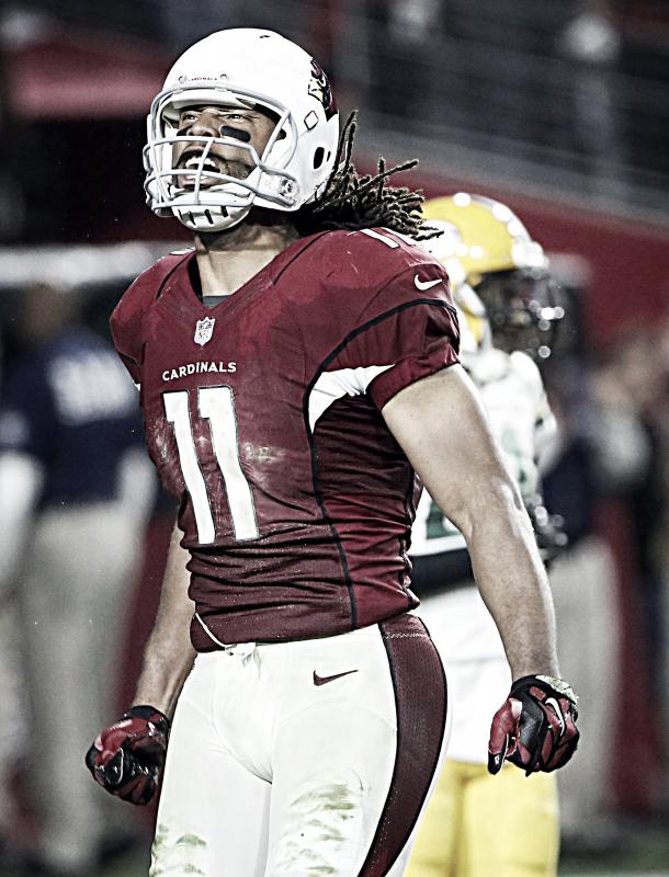 Larry Fitzgerald celebrates after scoring agains the Green Bay Packers during the 2016 NFL Divisional playoff game | Source: Ross D. Franklin - AP