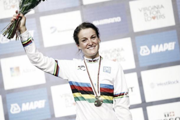 Armitstead awarded the respected rainbow World Champion jersey in 2015 | Credit: cyclingweekly