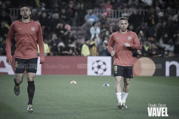 Arthur y Lenglet ejercitándose | Foto: Noelia Déniz - VAVEL