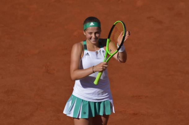 Jelena Ostapenko celebrates after beating Timea Bacsinszky in three sets to make her first Grand Slam title (Getty/Aurelien Meunier)