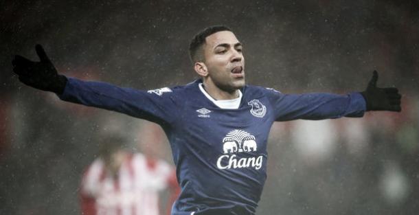 Aaron Lennon celebrates his goal against Stoke City. Photo: Liverpool Echo