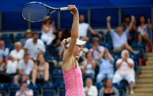 Naomi Broady celebrates her first round win over Alize Cornet (Getty/Ben Hoskins)