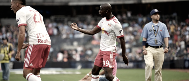 Bradley Wright-Phillips celebrating his first goal of the match. | Photo: Ben Solomon