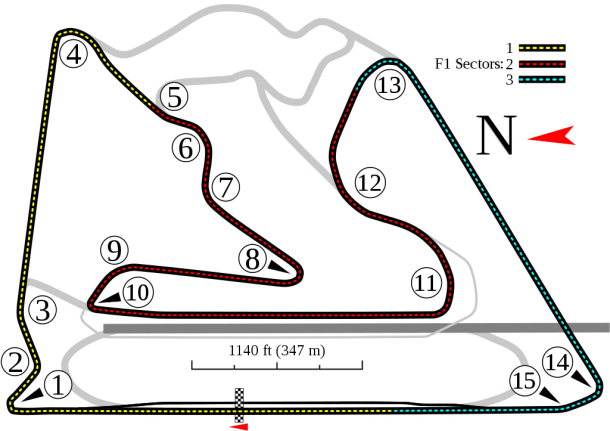 Plano del Circuito de Sakhir para F1 / Fuente: Wikipedia