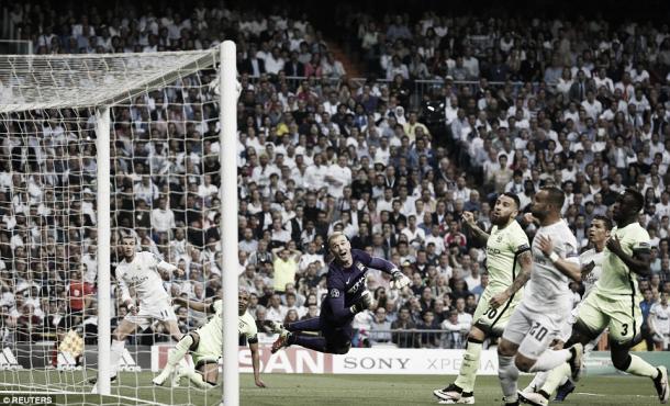 Above; Gareth Bale's deflected effort finding it's way past Joe Hart in Real Madrid's 1-0 win over Manchester City | Photo: Reuters