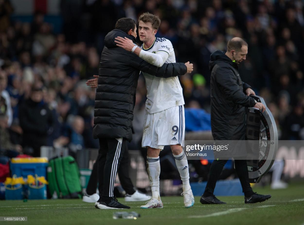Bamford hugging Gracia after being substituted - Photo by VisionHaus/Getty Images