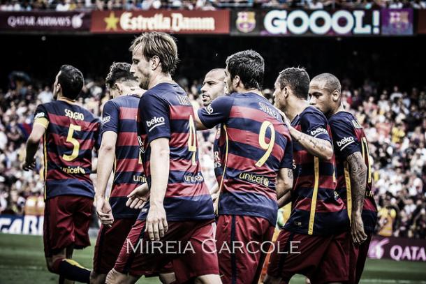 El Barcelona celebra uno de los goles del equipo