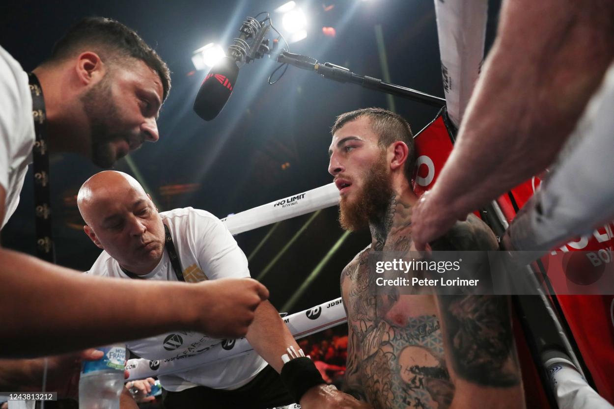 NEWCASTLE, AUSTRALIA - OCTOBER 08: Sam Eggington of England competes in the IBO Super Welterweight World Title bout against Dennis Hogan of Ireland during the No Limit's Super Saturday Boxing Festival at the Newcastle Entertainment Centre on October 8, 2022 in Newcastle, Australia. (Photo by Peter Lorimer/Getty Images)