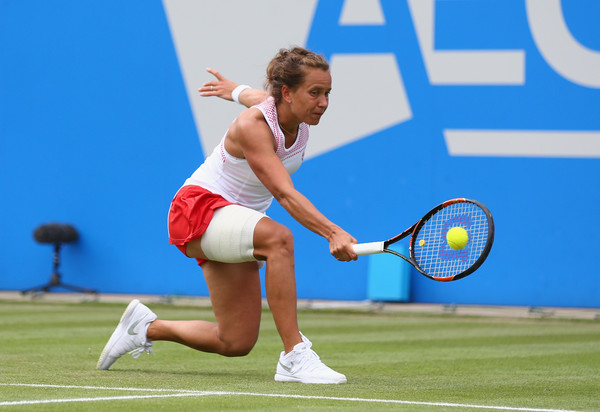 Barbora Strycova slices a backhand in Birmingham. Photo: Steve Bardens/Getty Images