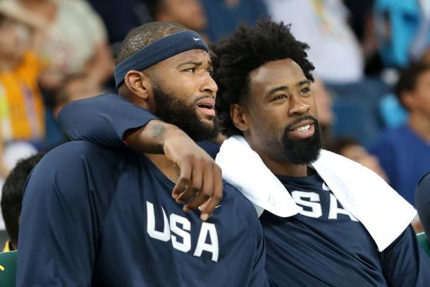 Team USA's Demarcus Cousins (12) and DeAndre Jordan (6) need to buckle down on defense to stop the Spaniards offense. Photo: Rob Carr/Getty Images South America