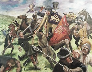 Robert combatiendo en Bannock Burn, Fuente: Wikicomons