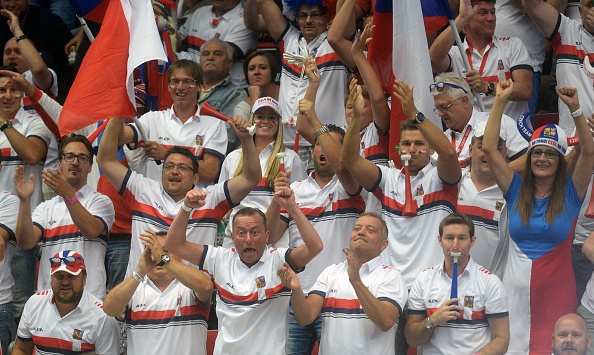 Czech fans react during the Davis Cup quarter-final match (Photo: Michal Cizek/Getty Images)