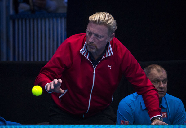 Boris Becker catches a ball during one of Djokovic's matches at the ATP World Tour Finals. Photo: Justin Setterfield/Getty Images