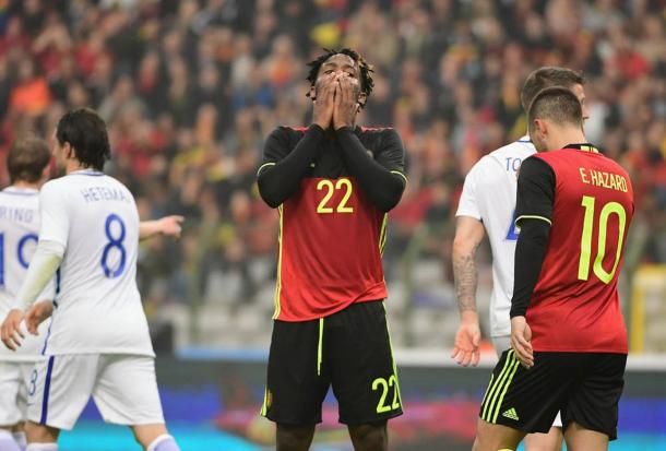 Belgium's Michy Batshuayi was frustrated after his first-half miss (Photo: Getty Images)