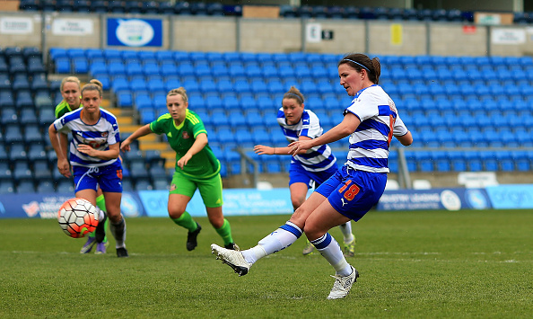 Helen Ward scores from the spot during the third meeting of the two sides this year (Photo credit: Ben Hoskins/Getty)