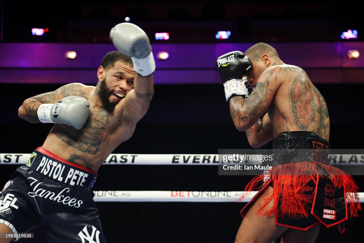 LAS VEGAS, NEVADA - FEBRUARY 03: Conor Benn dodges the punch of Peter Dobson during the welterweight fight between Conor Benn and Peter Dobson at The Cosmopolitan, Chelsea Ballroom on February 03, 2024 in Las Vegas, Nevada. (Photo by Ian Maule/Getty Images)