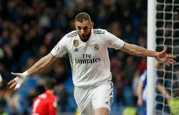 Benzema celebra el primer gol del partido/ Foto: Real Madrid