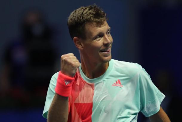 Berdych celebrates during his quarterfinal win. Photo: St. Petersburg Open